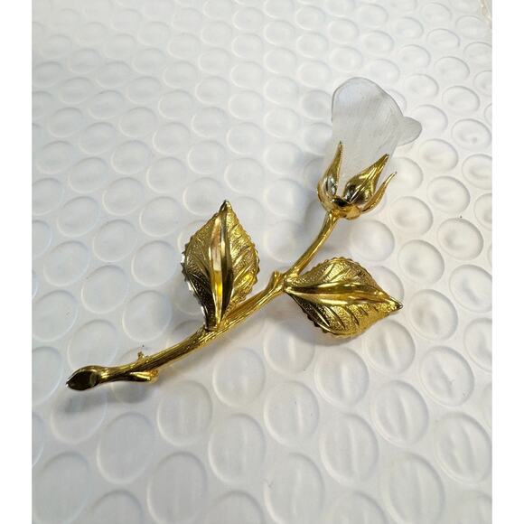 Vintage Rose Brooch with Frosted Petal - Picture 2 of 5
